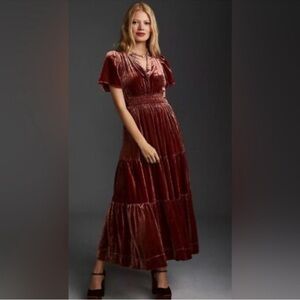 Anthropologie The Somerset Maxi Dress Burnt Orange Velvet Size XSP